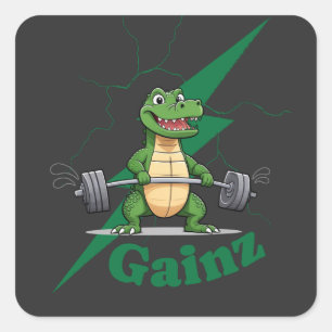 Gainz Gym Crocodile   Gewichtsabnahme Quadratischer Aufkleber