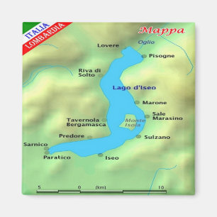 GAL069 LAKE ISEO - Map - Italy - Fridge Magnet