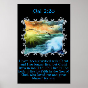 Gal 2:20 Mit Möwen, die über das offene Meer flieg Poster