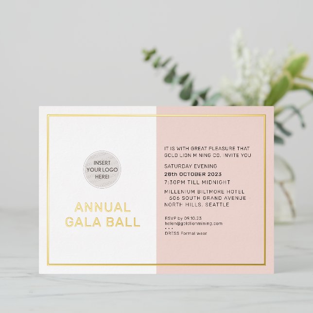 GALA BALL Firmenlogo formales Rosa Gold Folieneinladung (Stehend vorne)