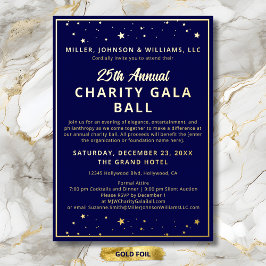 Gala Ball Stille Auktion Elegante Marine Blue Gold Folieneinladung