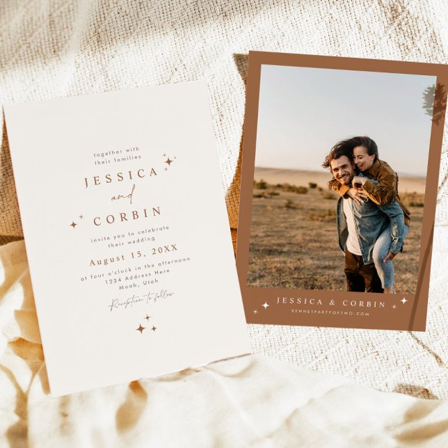 GALA Boho Terracotta Celestial Star Foto Wedding Einladung (Von Creator hochgeladen)