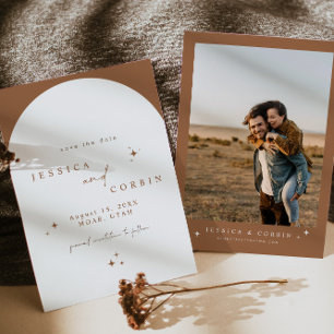 GALA Burnt Orange Boho Arch Star Save the Date Einladung