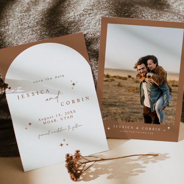 GALA Burnt Orange Boho Arch Star Save the Date Einladung (Von Creator hochgeladen)