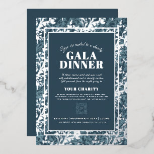 Gala-Dinner mit blauen, botanischen Mustern Folieneinladung