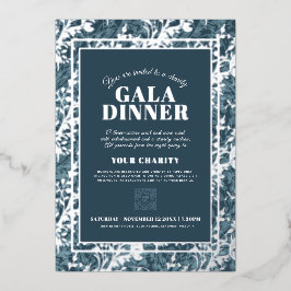 Gala-Dinner mit blauen, botanischen Mustern Folieneinladung