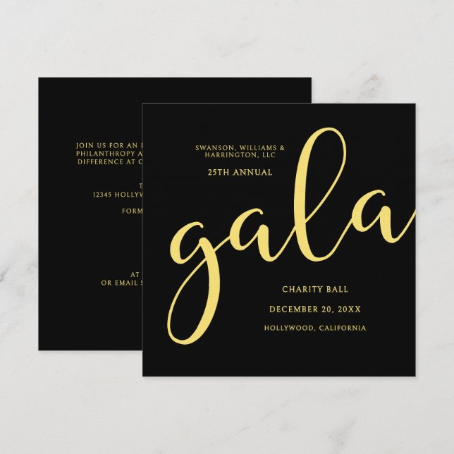 Gala Event Charity Fundraiser Elegant Black Gold Einladung (Vorne/Hinten)
