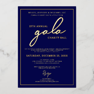Gala-Event Charity-Fundraising Elegantes Blau Gold Folieneinladung
