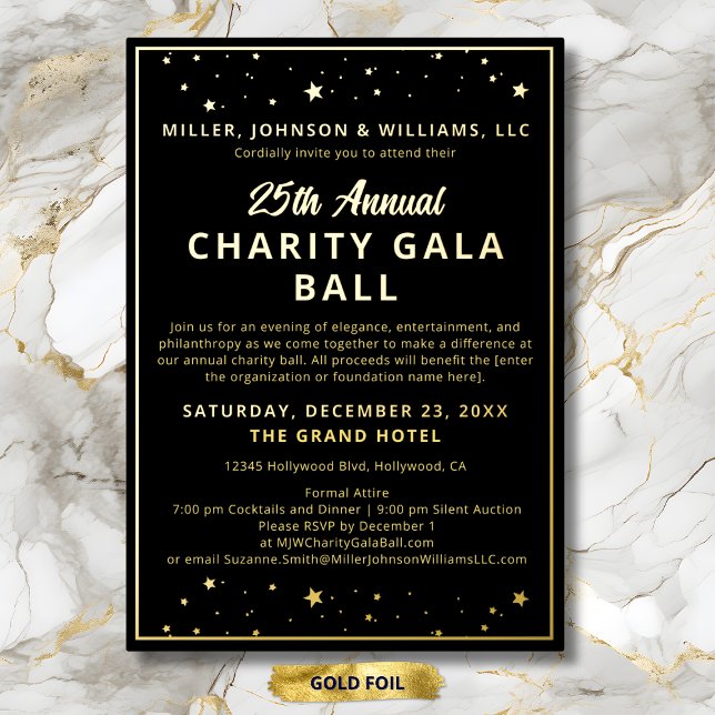 Gala Event Wohltätigkeit Fundraiser Wilhelm Tell Folieneinladung (Gala Event Charity Fundraiser Silent Auction Elegant Black with Gold Foil Invitation.)