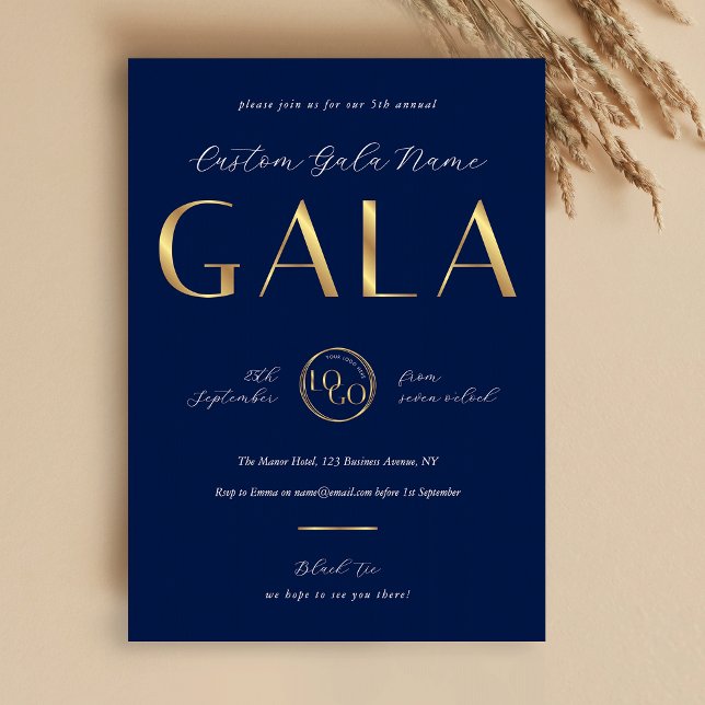 Gala Night Navy & Gold Logo Business Fundraiser Einladung (Von Creator hochgeladen)