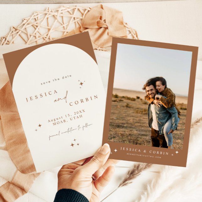 GALA Terracotta Boho Arch Celestial Save the Date Einladung (Von Creator hochgeladen)