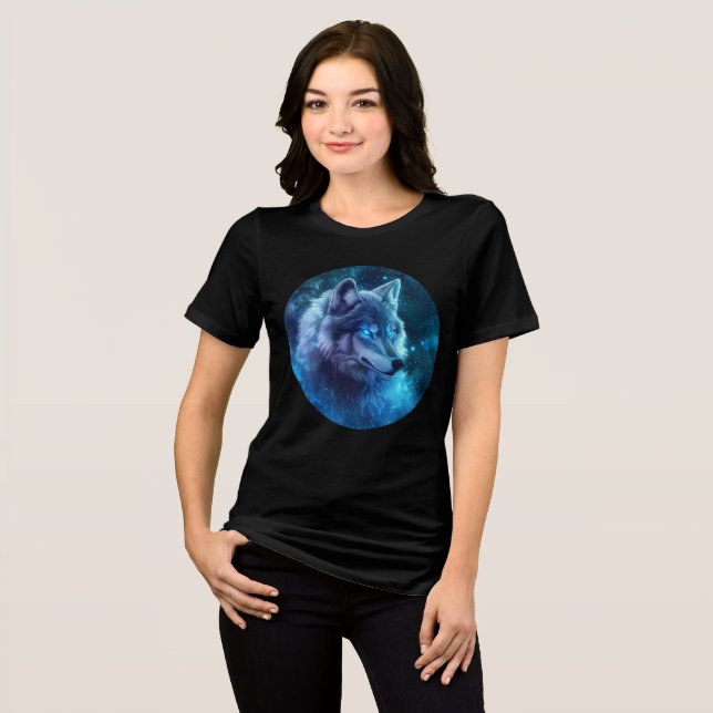 Galactic Blue-Eyed Wolf Art Print Tri-Blend Shirt (Vorderseite voll)