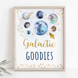 Galactic Goodies Blue Gold Space Geburtstagszeiche Poster