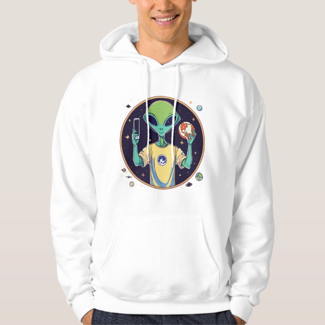 Galactic Selfie Explorer - Minimalistische Alien Hoodie (Vorderseite)