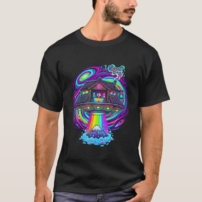 Galactic Sento UFO: Psychedelic Japanese Bathhouse T-Shirt (Vorderseite)