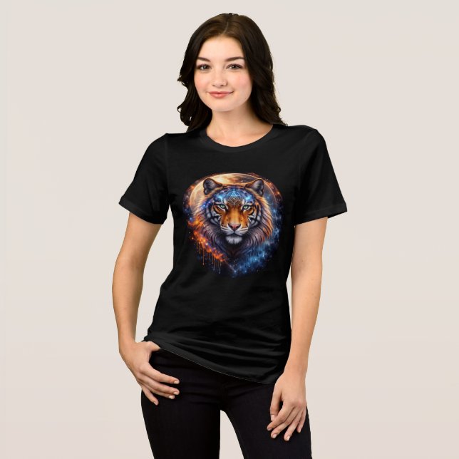 Galactic Tiger with Moon & Sacred Geometry Tri-Blend Shirt (Vorderseite voll)