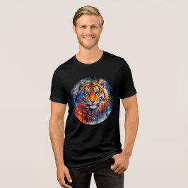 Galactic Tiger with Temple and Cherry Blossoms Tri-Blend Shirt