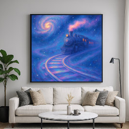 Galactic Train Track - Pastel Style Fantasy Art Poster