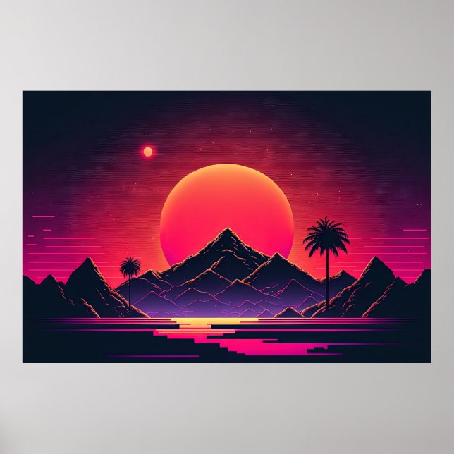 Galactic Vista: Neon Mountain Oase Poster (Vorne)