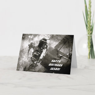 Galactic War Airplane Custom Birthday Card Karte