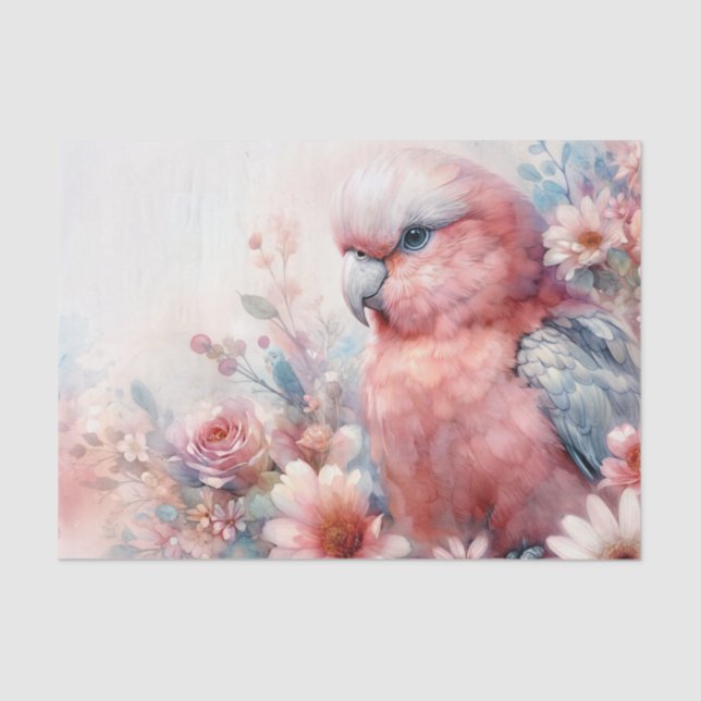 Galah Cockatoo Pink Floral Art Seidenpapier (Vorderseite)
