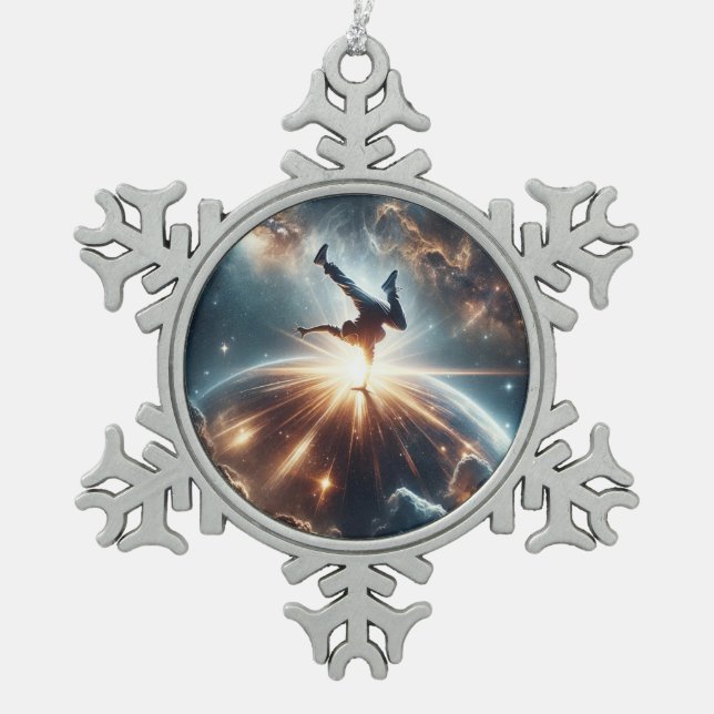 Galaktische Breakdance Explosion im tiefen Raum Schneeflocken Zinn-Ornament (Vorderseite)