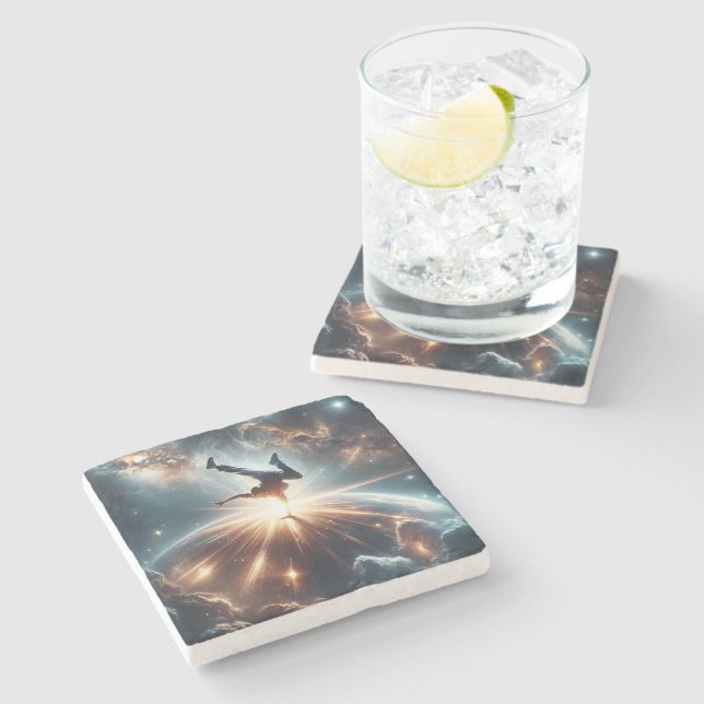 Galaktische Breakdance Explosion im tiefen Raum Steinuntersetzer (Seitenansicht)