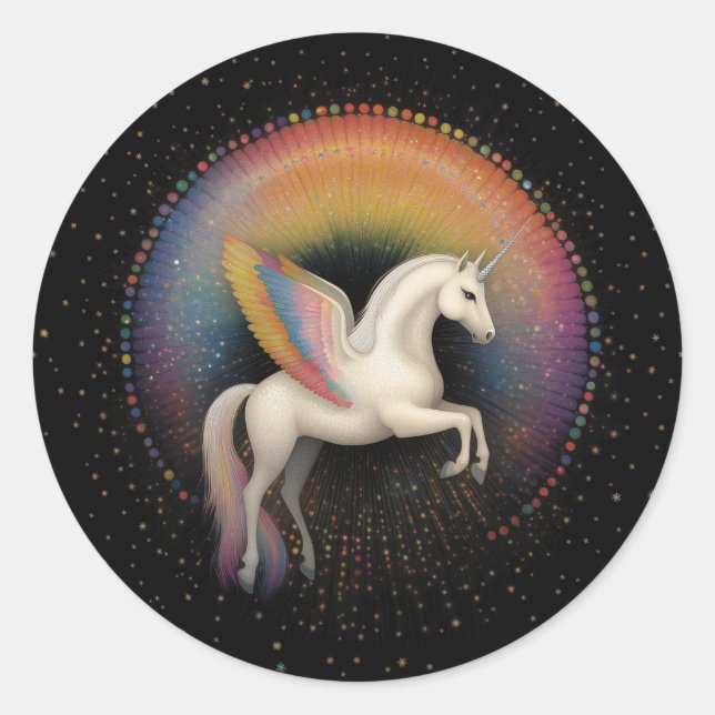 Galaktische Einhorn-Regenbogenfarben Sterne Tiefga Runder Aufkleber (Vorderseite)