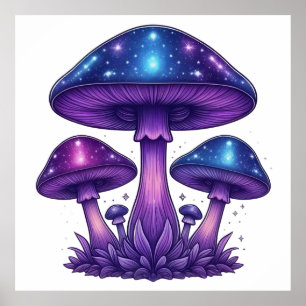 Galaktische Glow Mushrooms Poster