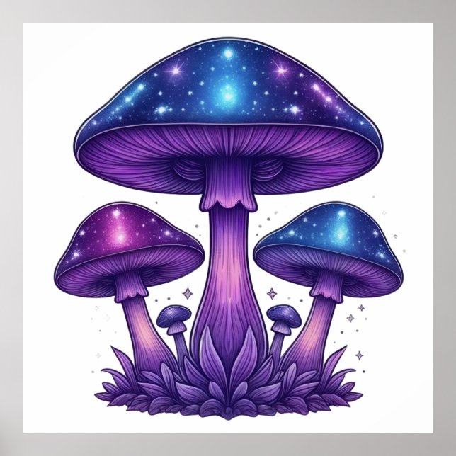 Galaktische Glow Mushrooms Poster (Vorne)
