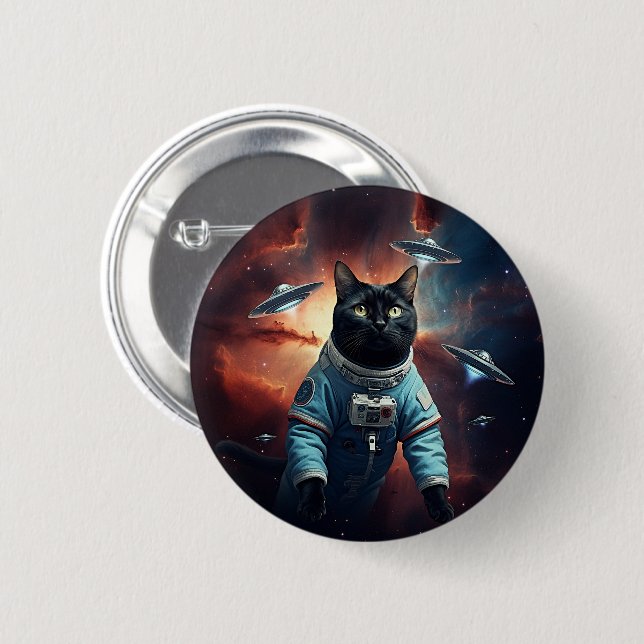 Galaktische Katzenastronautin Button (Vorne & Hinten)