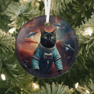 Galaktische Katzenastronautin Ornament Aus Glas