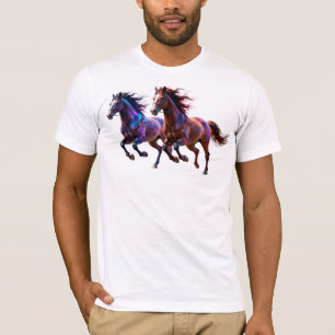 Galaktische laufende Neon-Mystik-Pferde Paar Fanta T-Shirt