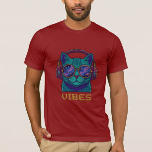 Galaktische Vibes Katzen-Kopfhörer T-Shirt