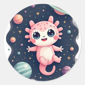 Galaktischer Axolotl Kosmischer Raum Kawaii - Süße Runder Aufkleber