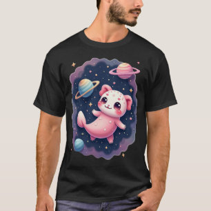 Galaktischer Axolotl Weltraum Katze Kawaii Aufkleb T-Shirt