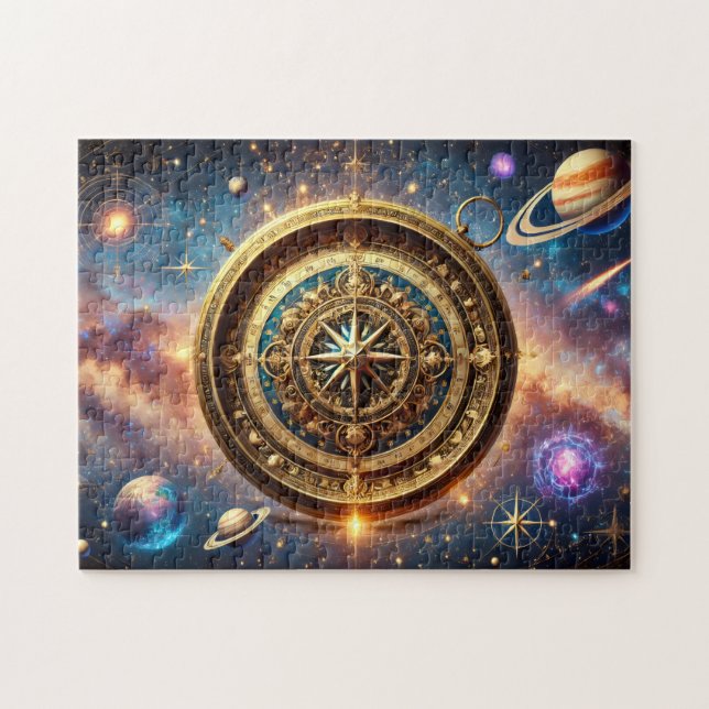 Galaktischer Kompass Himmelsgestirntes Design Puzzle (Horizontal)