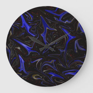 "Galaktischer Swirl: Der blaue und schwarze Marmor Große Wanduhr