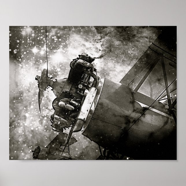 Galaktisches B&W Flugzeugplakat Poster (Vorne)