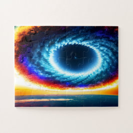 Galaktisches Blau und orangefarbener Sturm im Welt Puzzle
