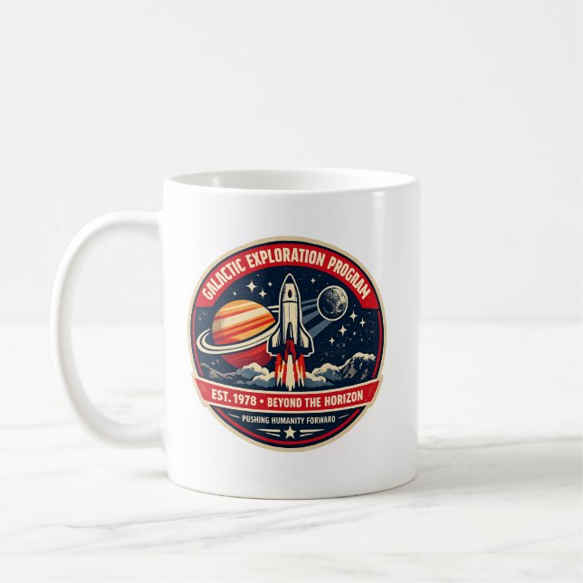 Galaktisches Explorationsprogramm Vintage-Raumfahr Kaffeetasse (Links)
