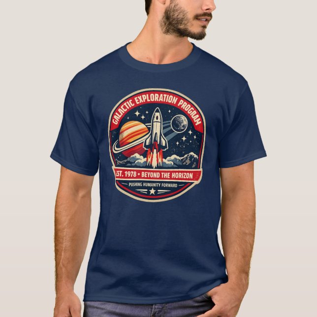 Galaktisches Explorationsprogramm Vintage-Raumfahr T-Shirt (Vorderseite)