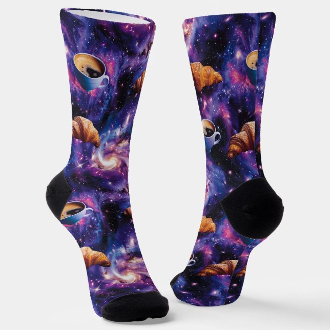 Galaktisches Frühstück - Kaffee & Croissant Space Socken (Gewinkelt)