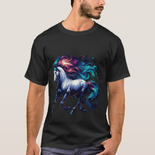 Galaktisches Pferd mit farbenfroher Mähne T-Shirt