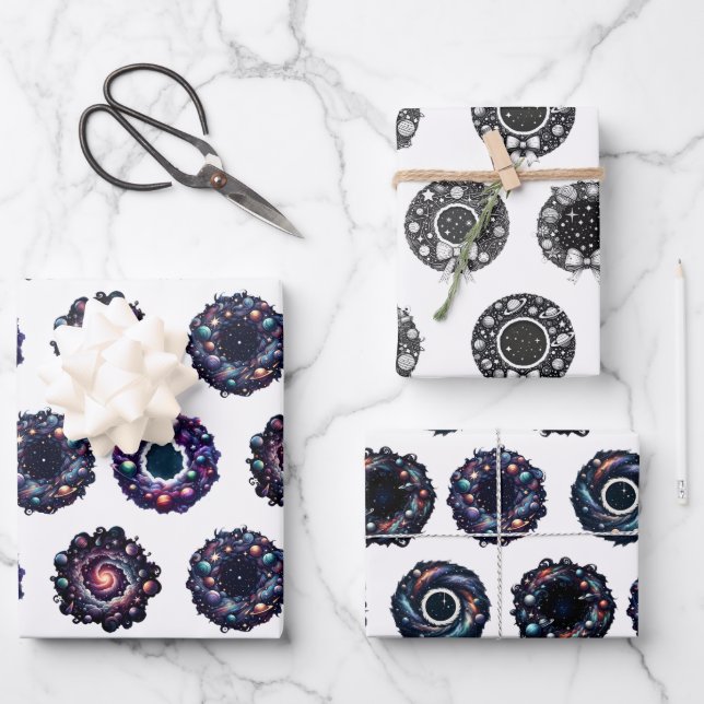 Galaktisches Weihnachtswrapping Paper Set - Celest Geschenkpapier Set (Vorderseite)