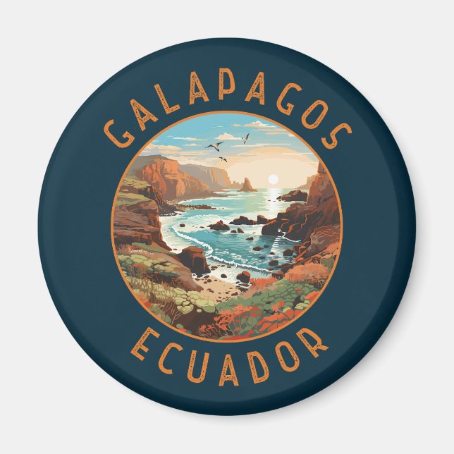Galapagos-Inseln Retro-Distressiver Kreis Magnet (Vorne)