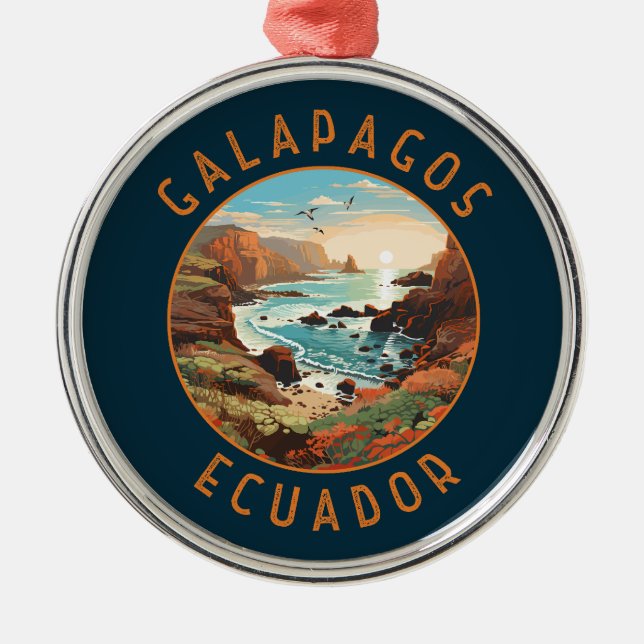 Galapagos-Inseln Retro-Distressiver Kreis Ornament Aus Metall (Vorne)