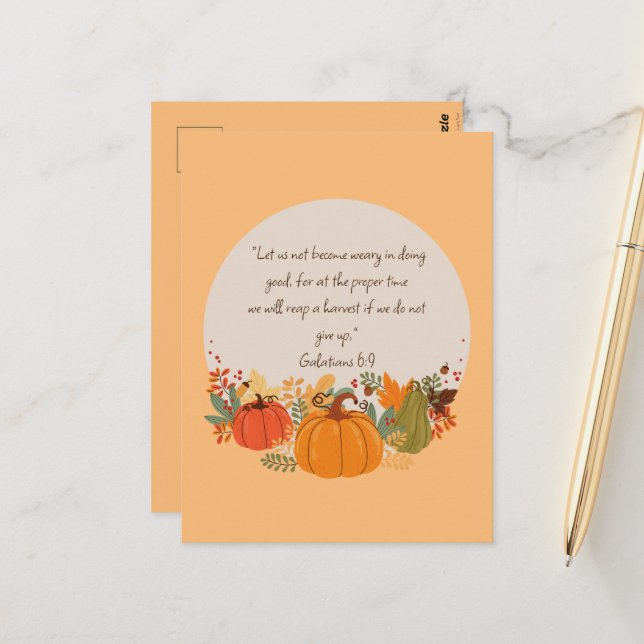 Galaten 6:9 Ernte Herbst Dankbarer Pumpkin Postkarte (Vorderseite/Rückseite Beispiel)