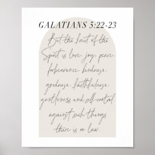 Galatians 5:22-23 Minimal Boho Beige Arch Script Poster