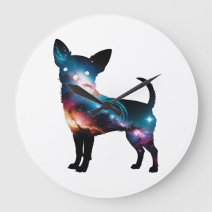 Galaxie Chihuahua Silhouette Große Wanduhr